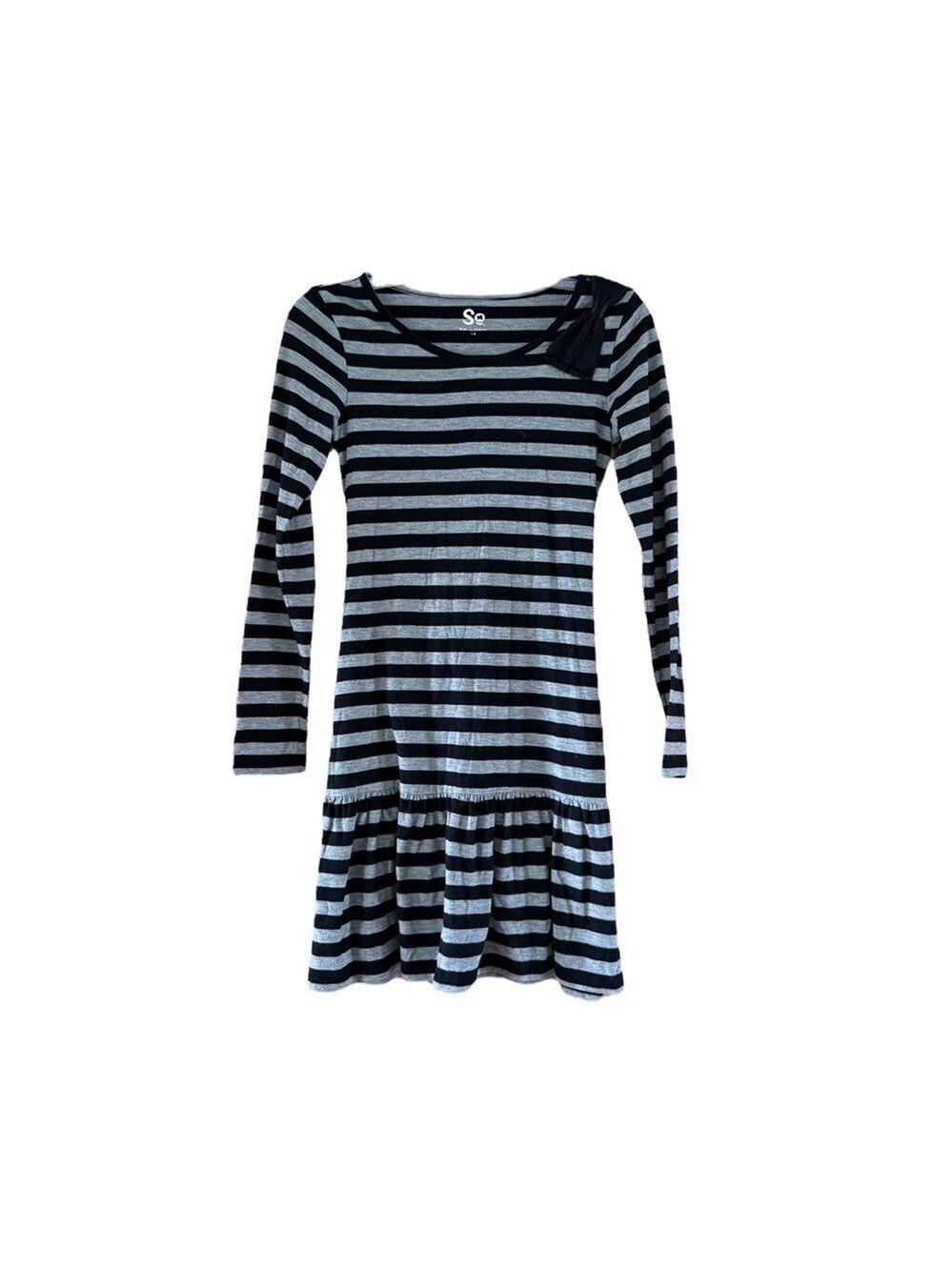 SO Striped Kids Dress Black and Gray